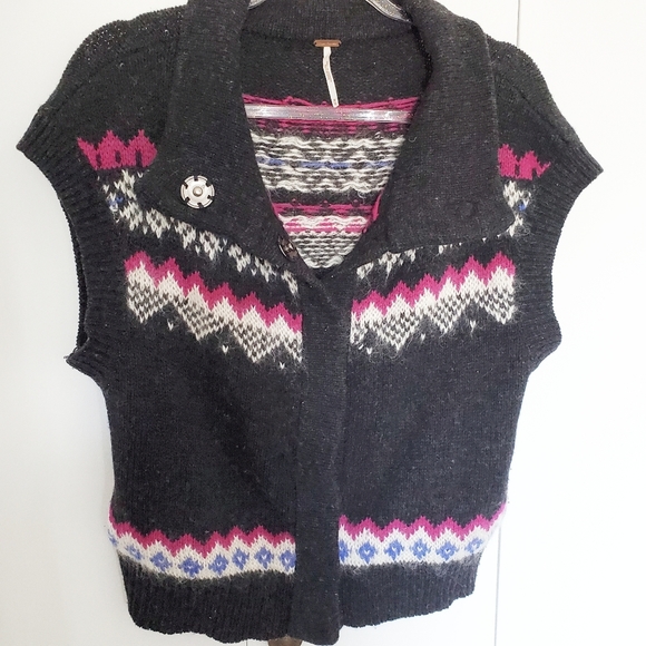 Free People Jackets & Blazers - Free People Fair Isle Lambswool vest black wool vest boho print